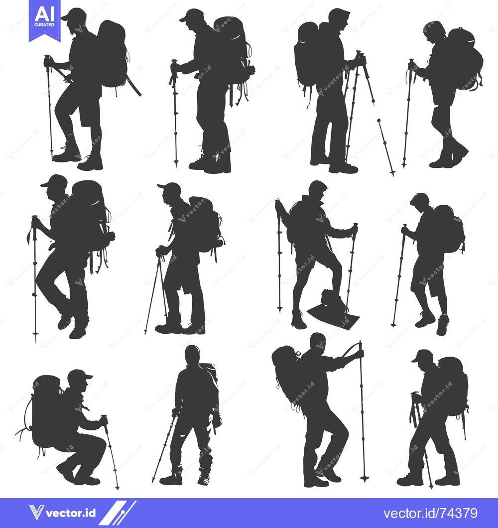 Premium Vector of Silhouettes of Hikers with Backpacks and Trekking Poles