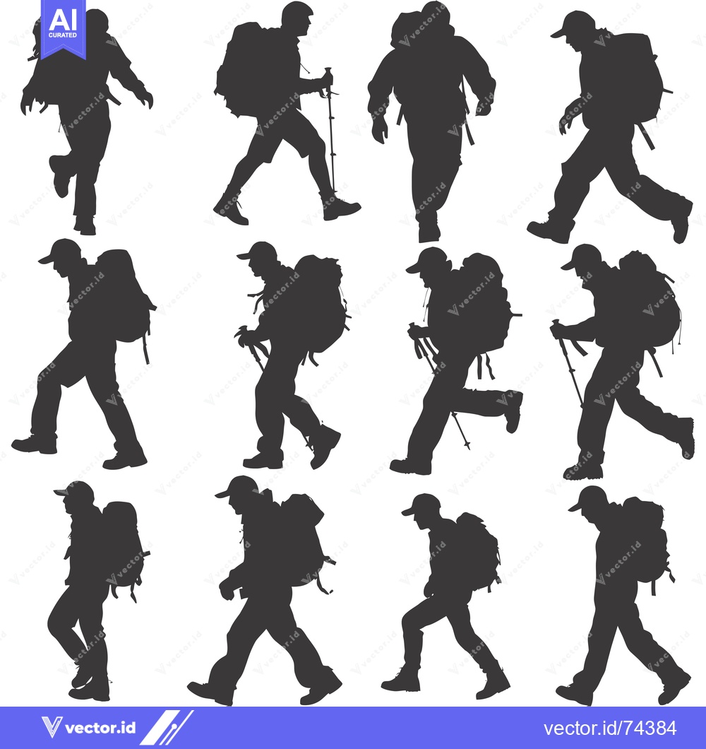 Premium Vector dari Silhouettes of Hikers with Backpacks and Trekking Poles