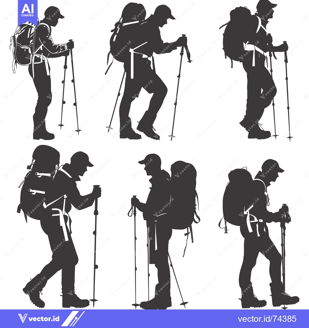 Premium Vector dari Silhouettes of Hikers with Backpacks and Trekking Poles