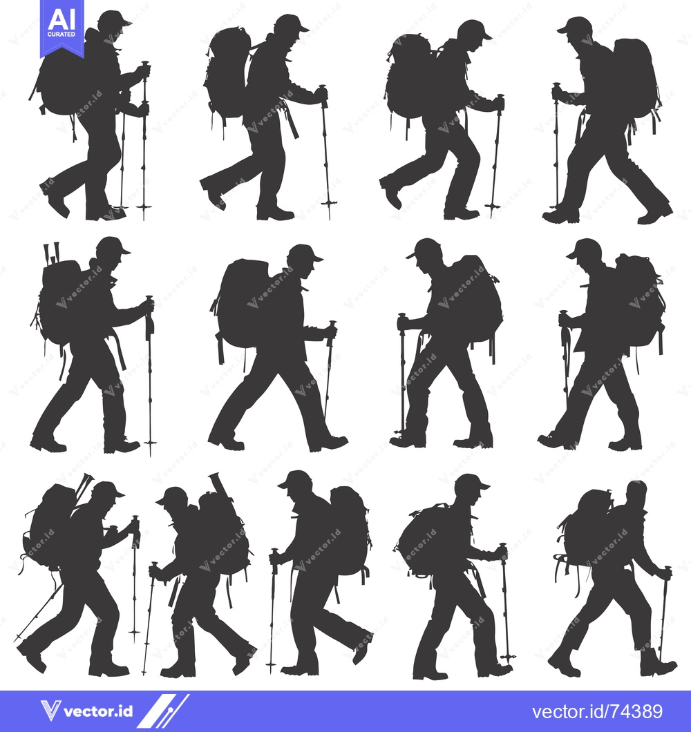 Premium Vector of Silhouettes of Backpackers Hiking with Trekking Poles