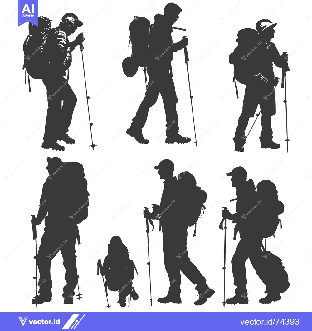 Premium Vector of Silhouettes of Hikers with Backpacks and Trekking Poles
