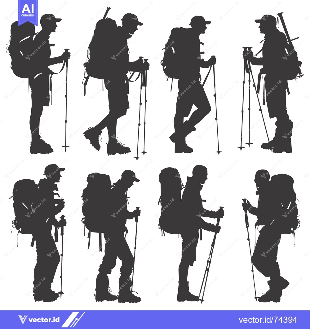 Premium Vector of Silhouettes of Hikers with Backpacks and Trekking Poles