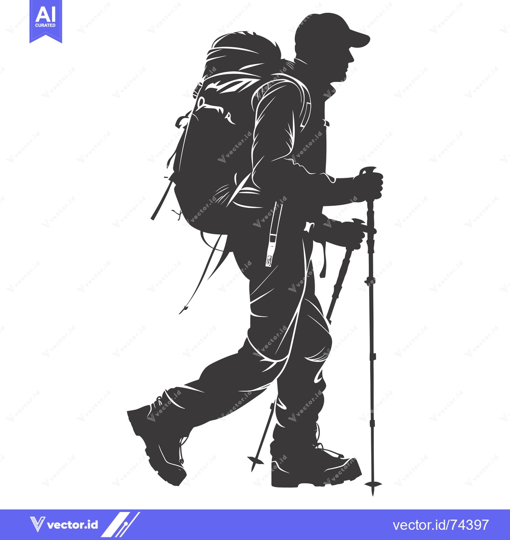 Premium Vector dari Silhouette of a hiker with a backpack and trekking poles