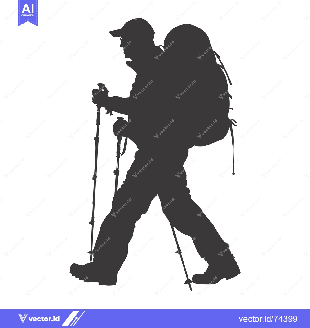 Premium Vector dari Silhouette of a hiker with a backpack and trekking poles