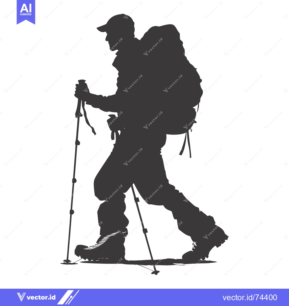 Premium Vector of Silhouette of a hiker with a backpack and trekking poles