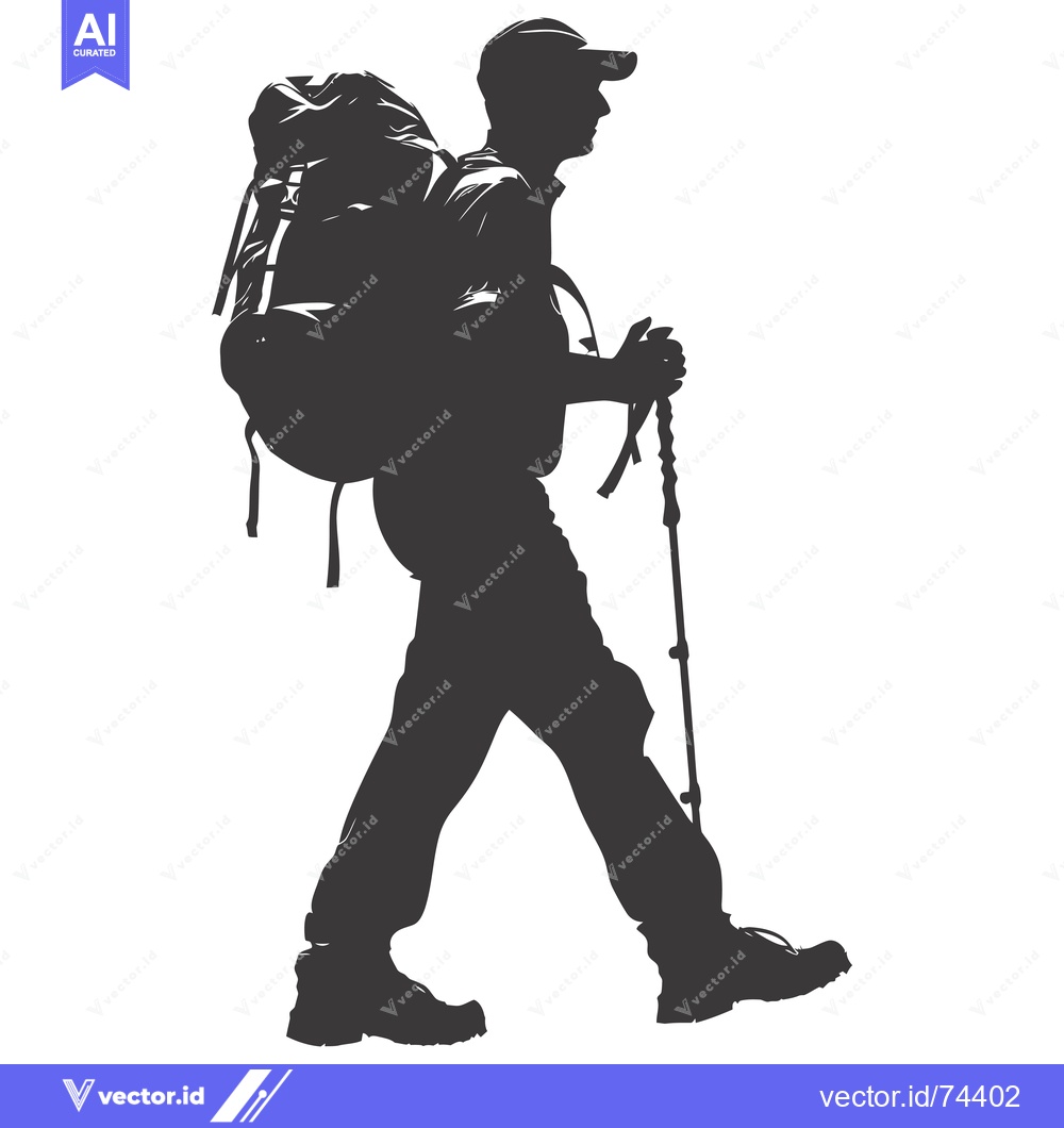 Premium Vector of Silhouette of a hiker with a backpack and trekking poles
