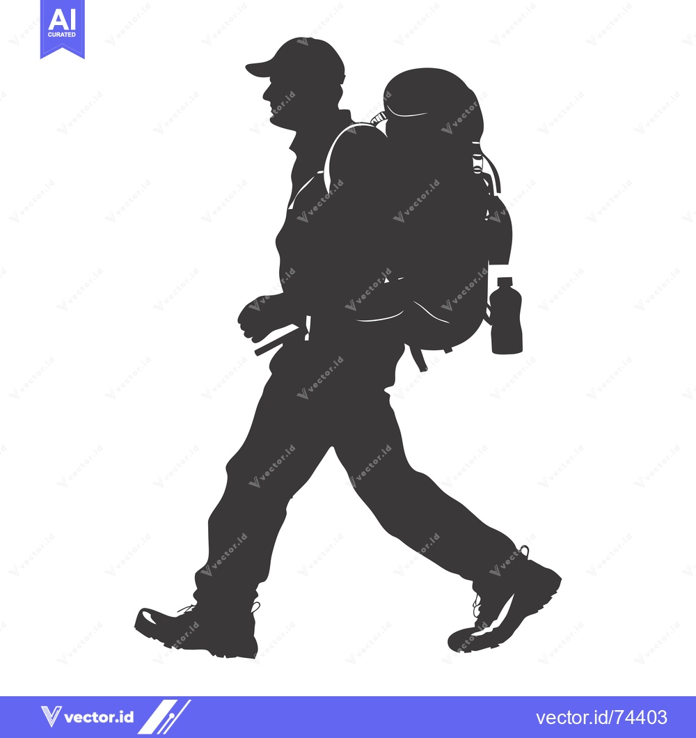 Premium Vector of Silhouette of a Man Hiking with a Backpack