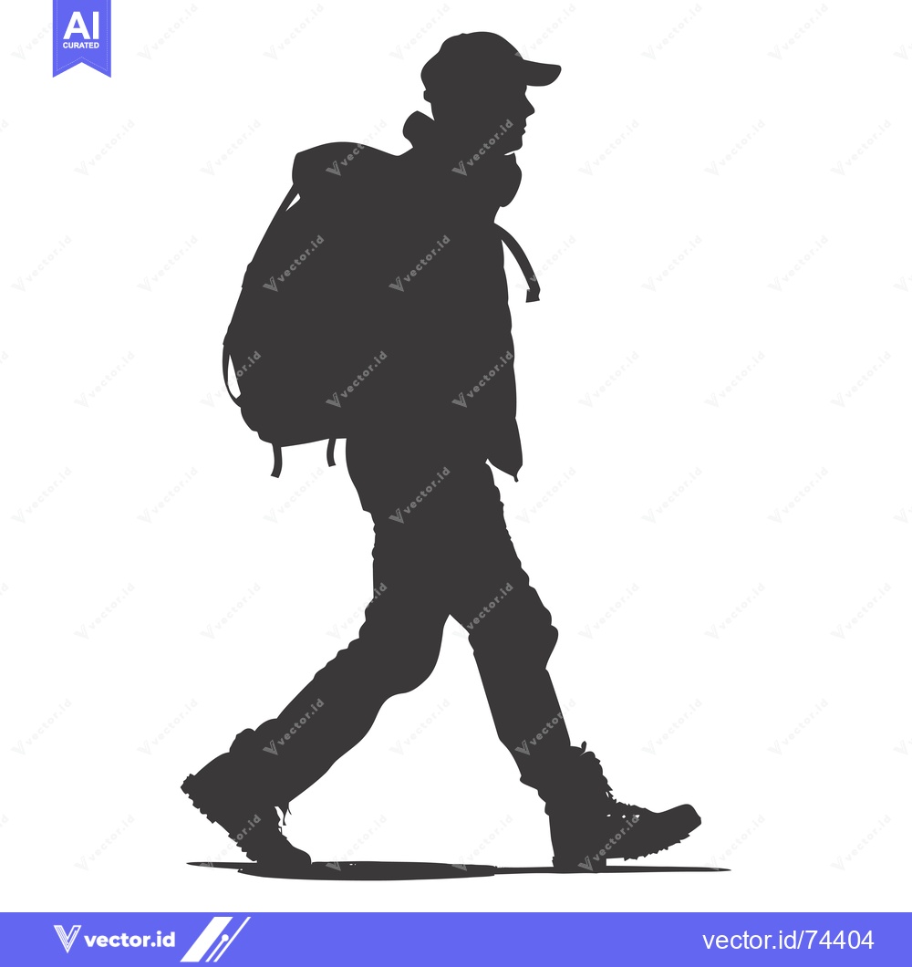 Premium Vector dari Silhouette of a Person Wearing a Backpack Walking
