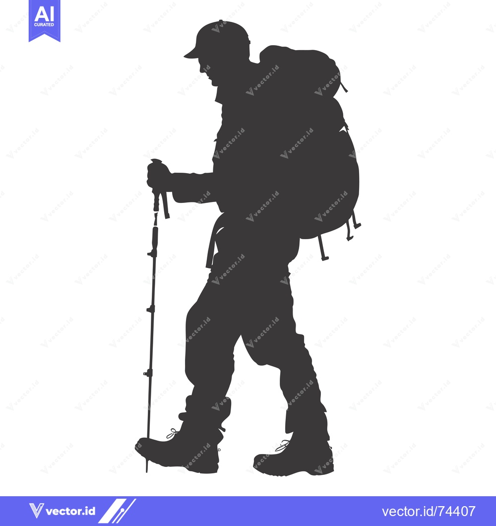 Premium Vector of Silhouette of a Person Hiking with a Backpack and Walking Stick