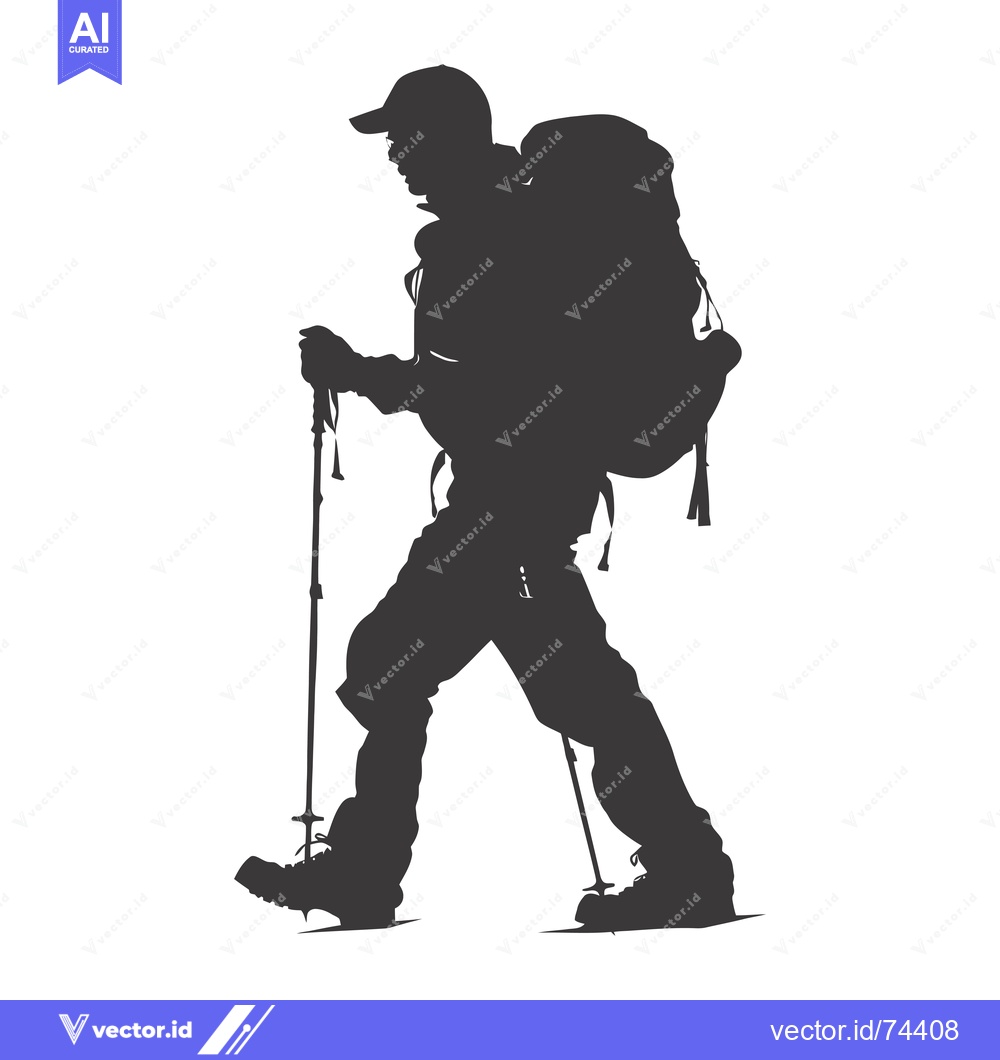 Premium Vector dari Silhouette of a Hiker with Backpack and Trekking Poles
