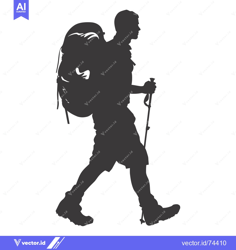 Premium Vector dari Silhouette of a Hiker with a Backpack and Trekking Poles