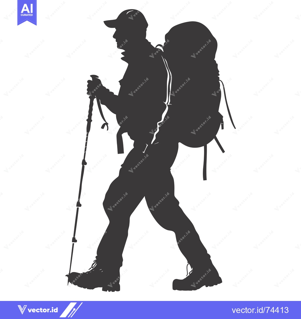 Premium Vector of Silhouette of a hiker with a backpack and trekking poles