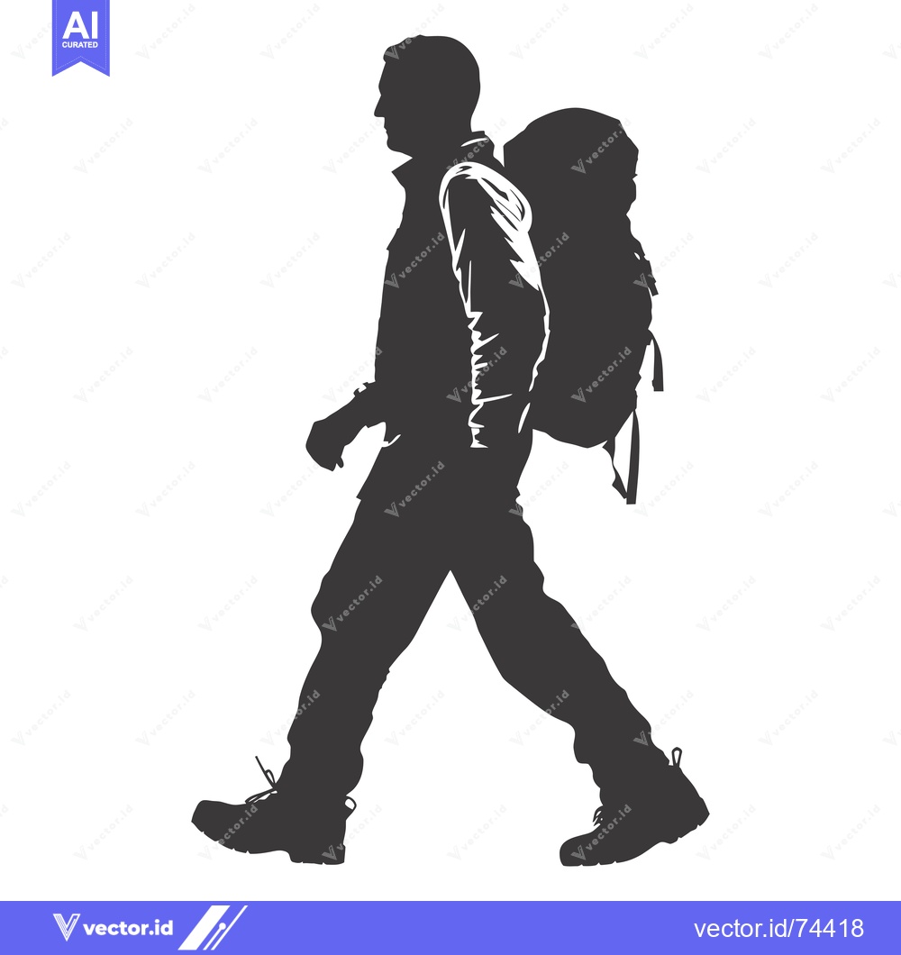 Premium Vector dari Silhouette of a Man Walking with a Backpack