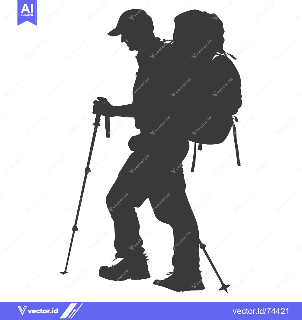 Premium Vector of Silhouette of a Person Hiking with a Backpack and Trekking Poles