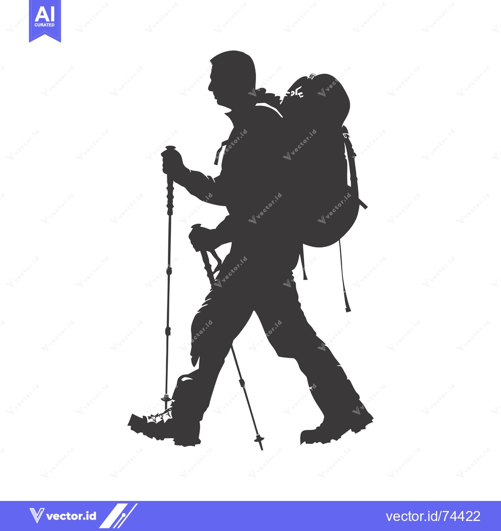 Premium Vector dari Silhouette of a hiker with a backpack and trekking poles