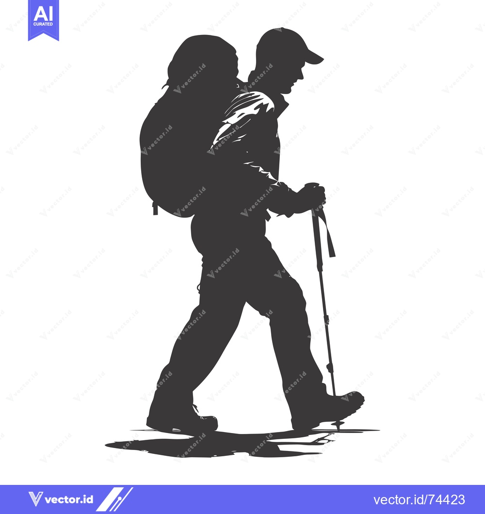 Premium Vector dari Silhouette of a Person Hiking with a Backpack and Trekking Pole
