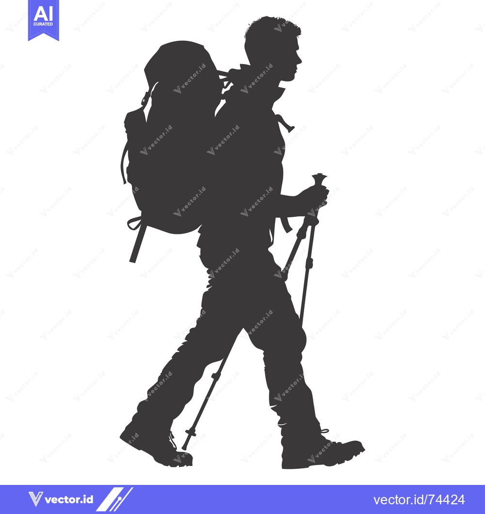 Premium Vector dari Silhouette of a Hiker with Backpack and Trekking Poles