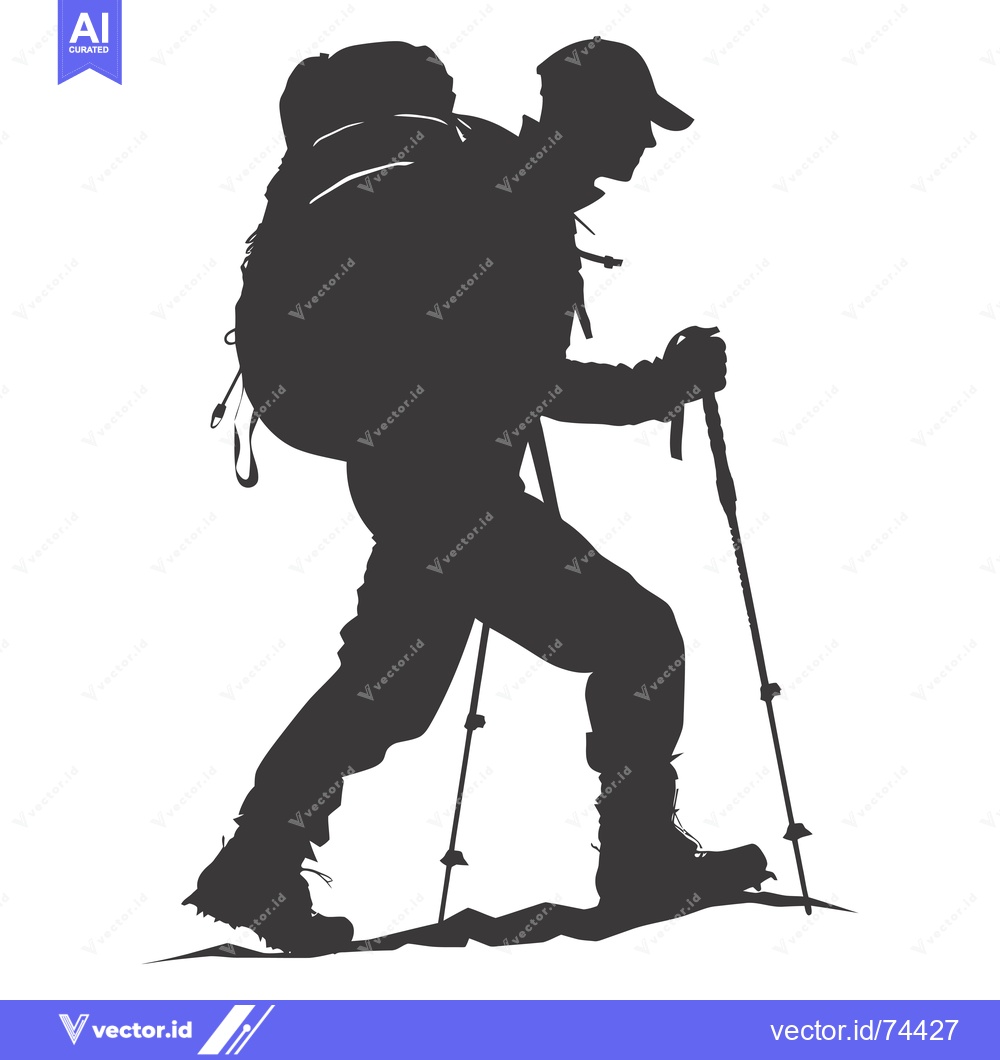 Premium Vector of Silhouette of a Hiker with a Backpack and Trekking Poles