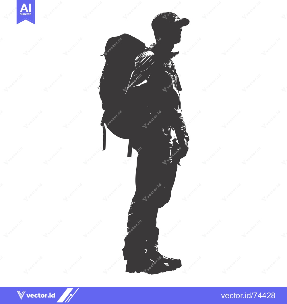 Premium Vector dari Silhouette of a Man with Backpack Standing