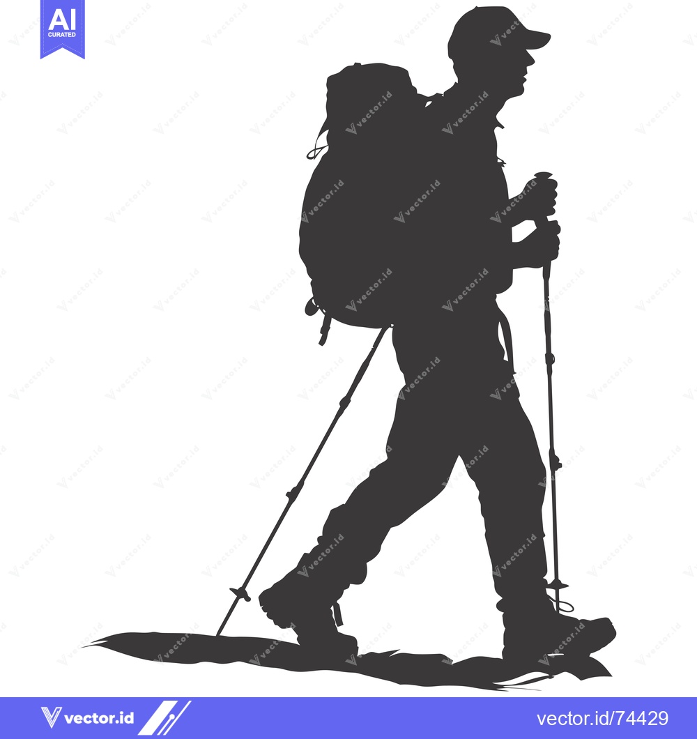 Premium Vector of Silhouette of a Hiker with Backpack and Trekking Poles