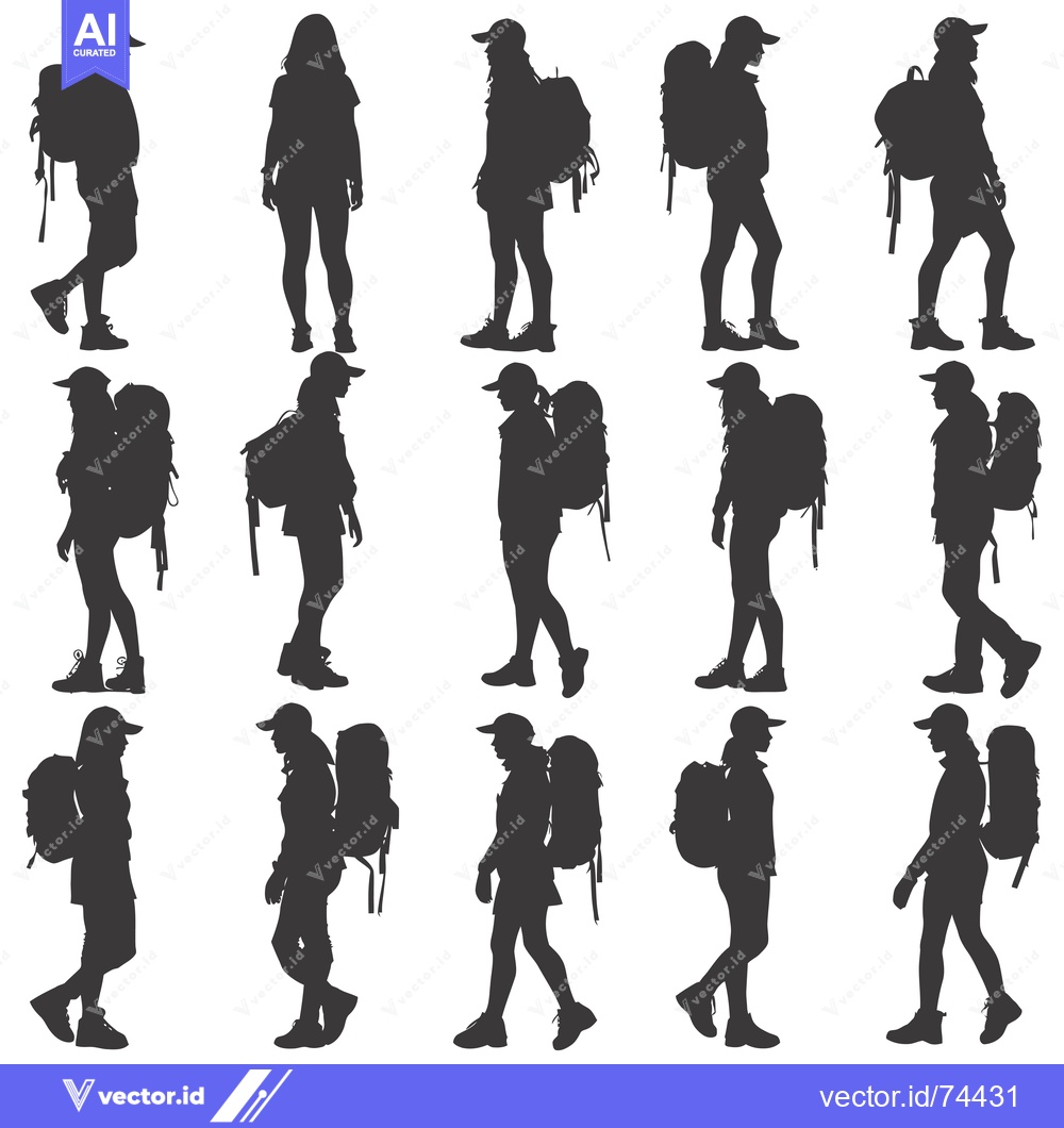 Premium Vector dari Silhouettes of Hikers with Backpacks in Various Poses