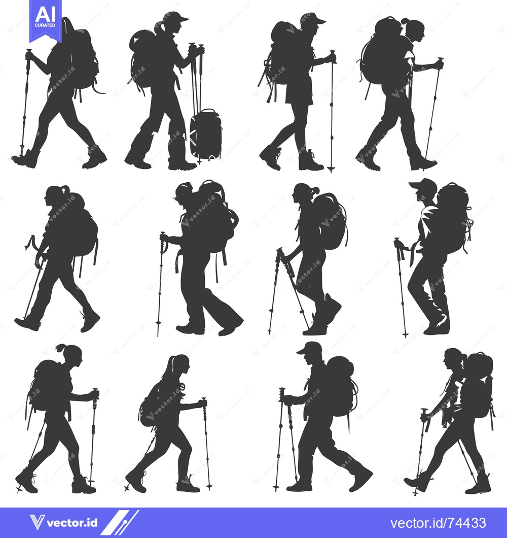 Premium Vector dari Silhouettes of Hikers with Backpacks and Trekking Poles