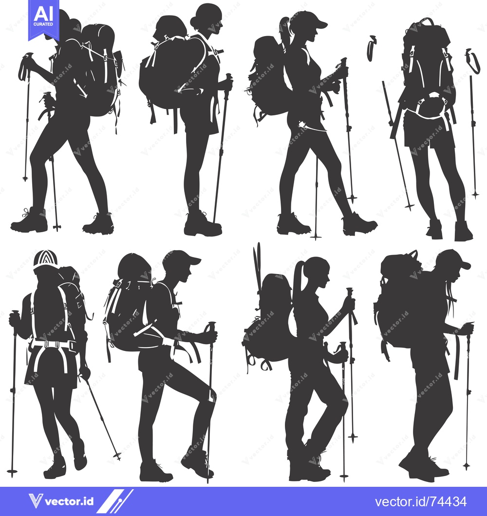Premium Vector of Silhouettes of Hikers with Backpacks and Trekking Poles