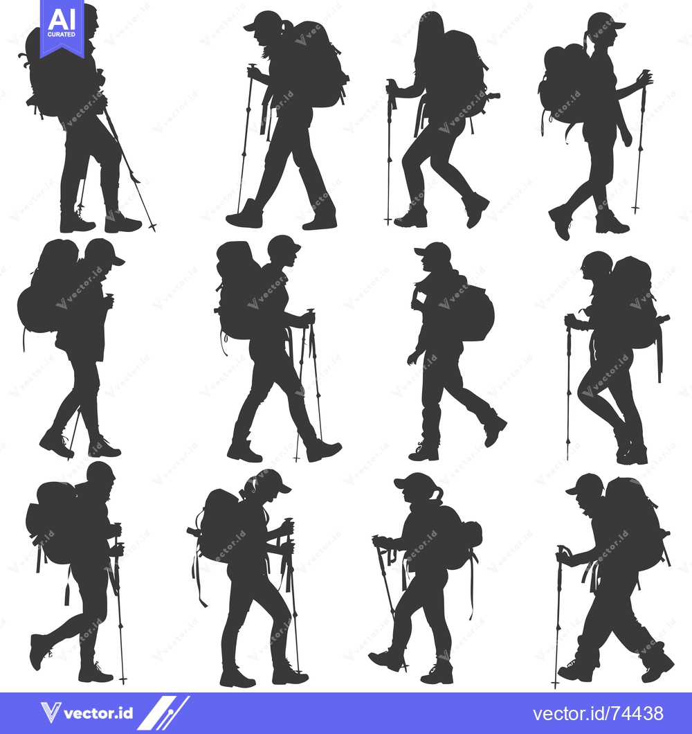 Premium Vector dari Silhouettes of Hikers with Backpacks and Trekking Poles