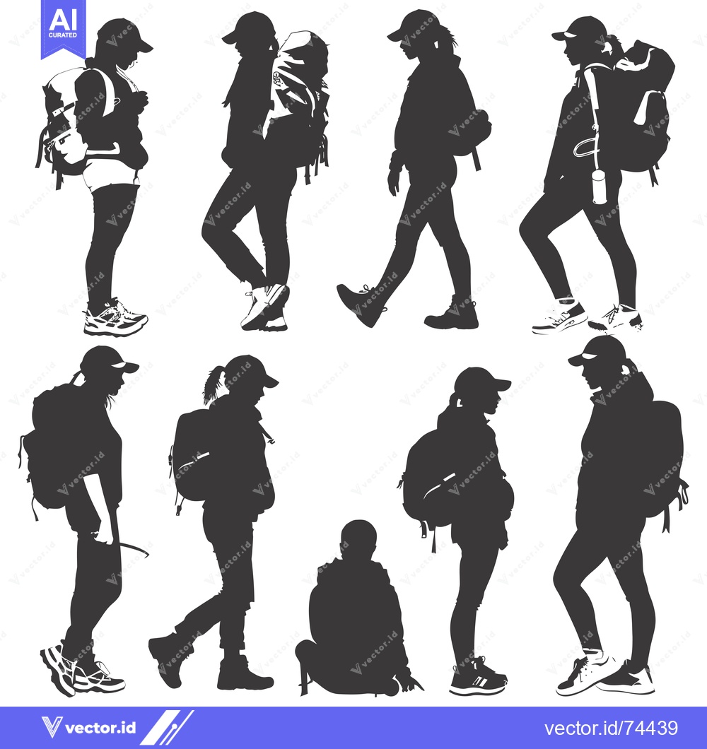 Premium Vector of Silhouettes of Eight Hikers with Backpacks