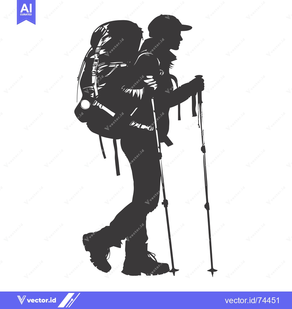 Premium Vector dari Silhouette of a hiker with a backpack and hiking poles