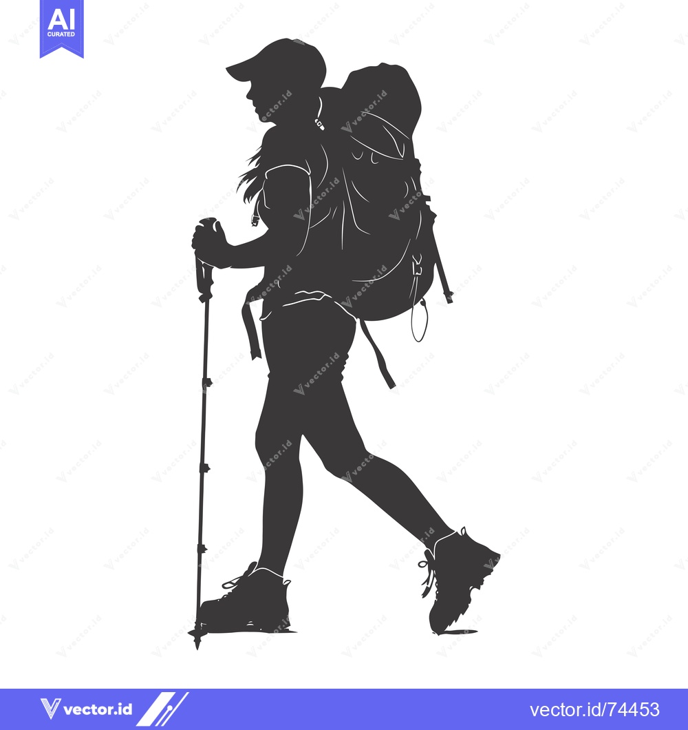 Premium Vector of Silhouette of a Woman Hiking with a Backpack