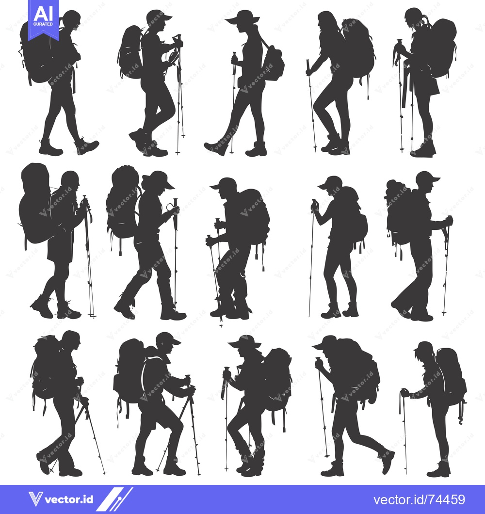 Premium Vector dari Silhouettes of Hikers with Backpacks and Trekking Poles