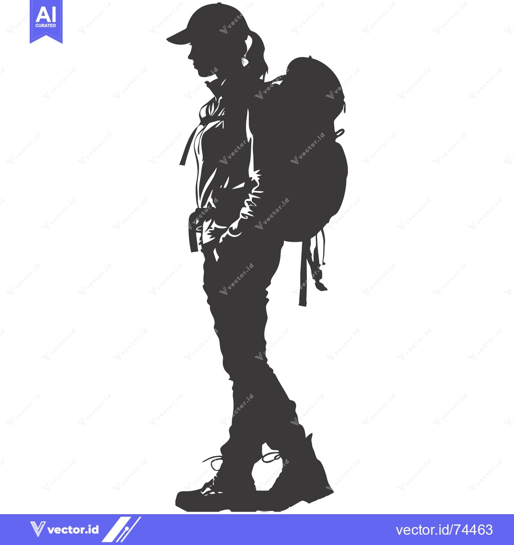 Premium Vector dari Silhouette of a Female Backpacker with a Cap