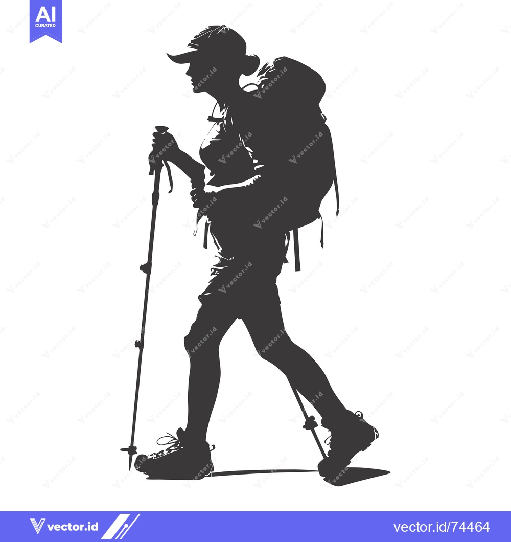 Premium Vector dari Silhouette of a Female Hiker with Backpack and Trekking Poles