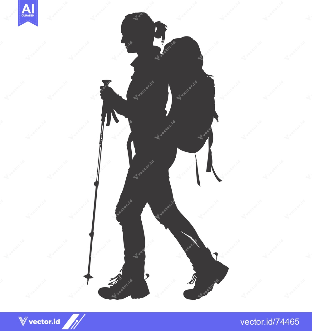 Premium Vector of Silhouette of a Woman Hiking with a Backpack and Trekking Pole