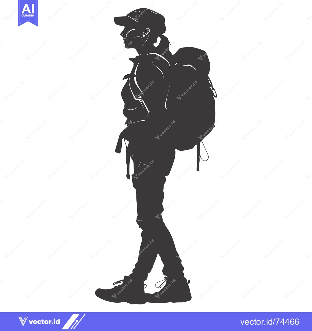 Premium Vector of Silhouette of a Female Backpacker with a Large Backpack