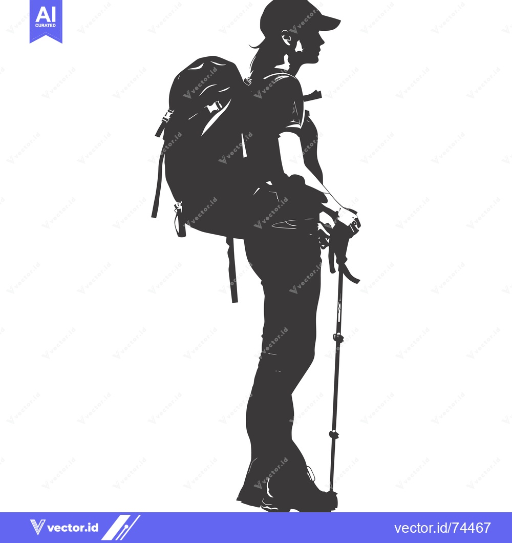 Premium Vector of Silhouette of a Woman Hiking with a Backpack and Trekking Poles