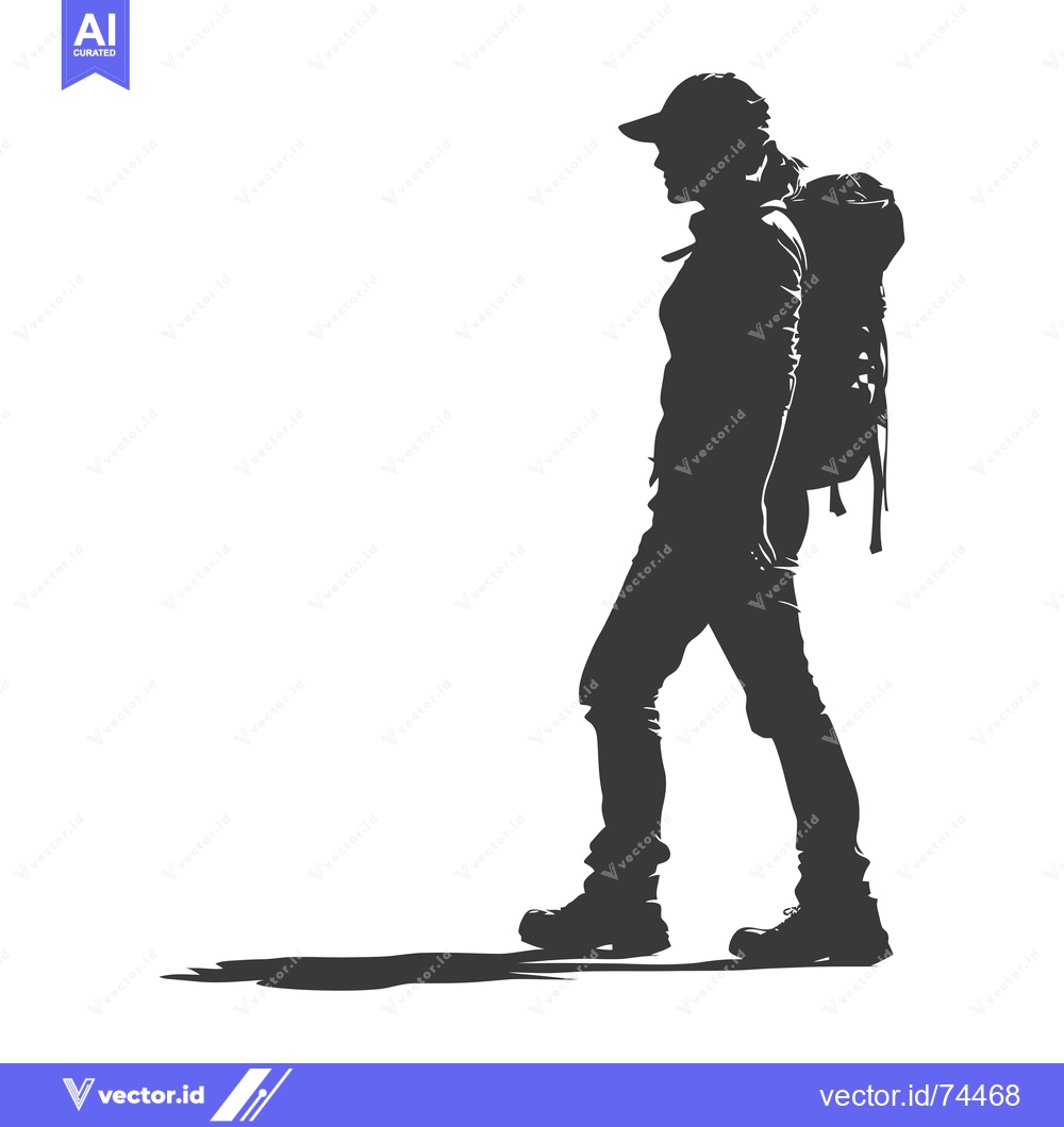 Premium Vector of Silhouette of a Woman Hiking with a Backpack