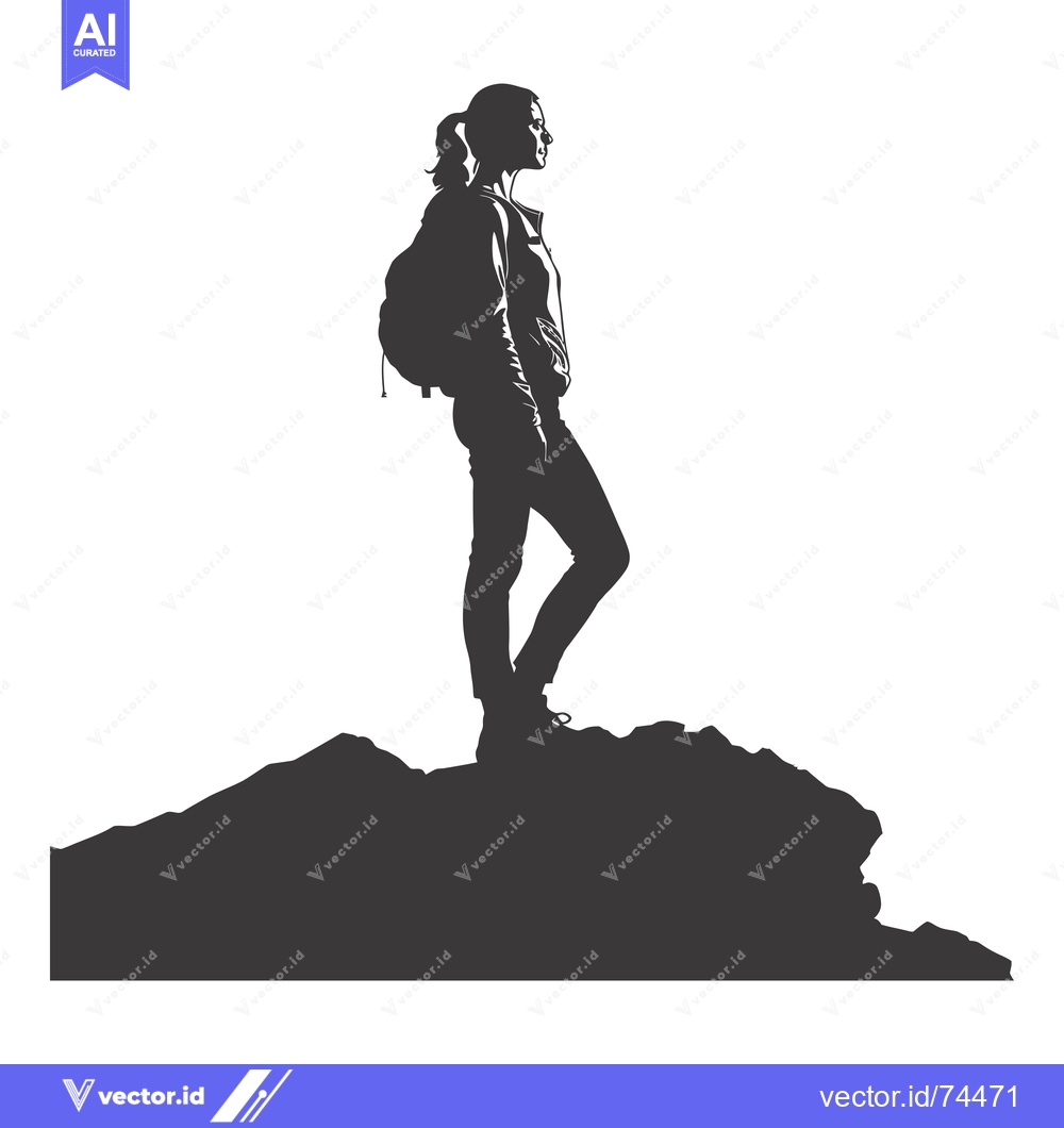 Premium Vector of Silhouette of a Woman Standing on a Mountaintop