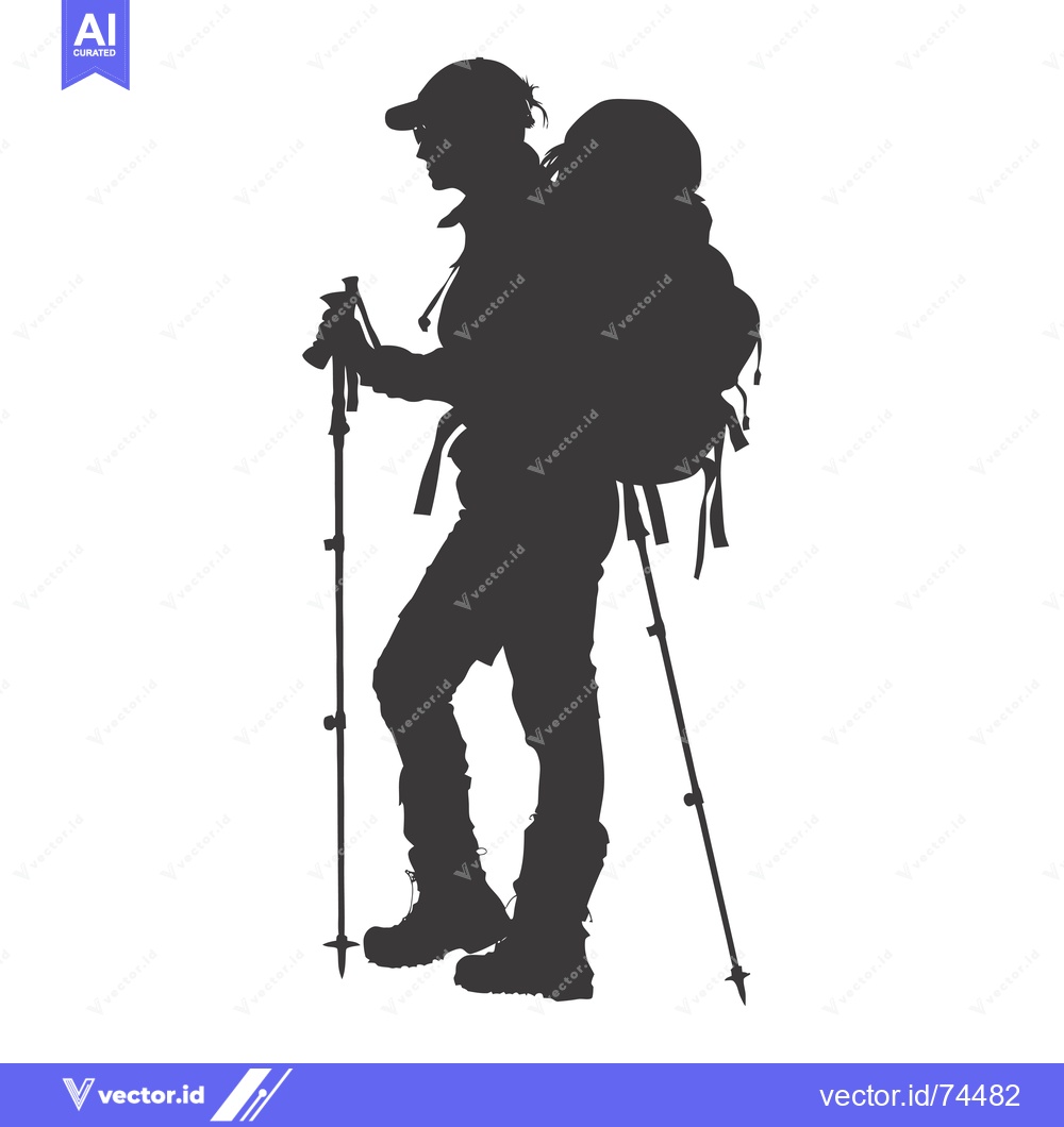 Premium Vector dari Silhouette of a Female Backpacker with Trekking Poles