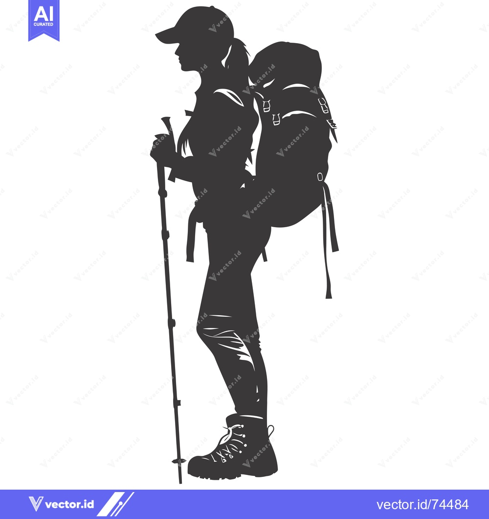 Premium Vector dari Silhouette of a Female Backpacker with Hiking Gear