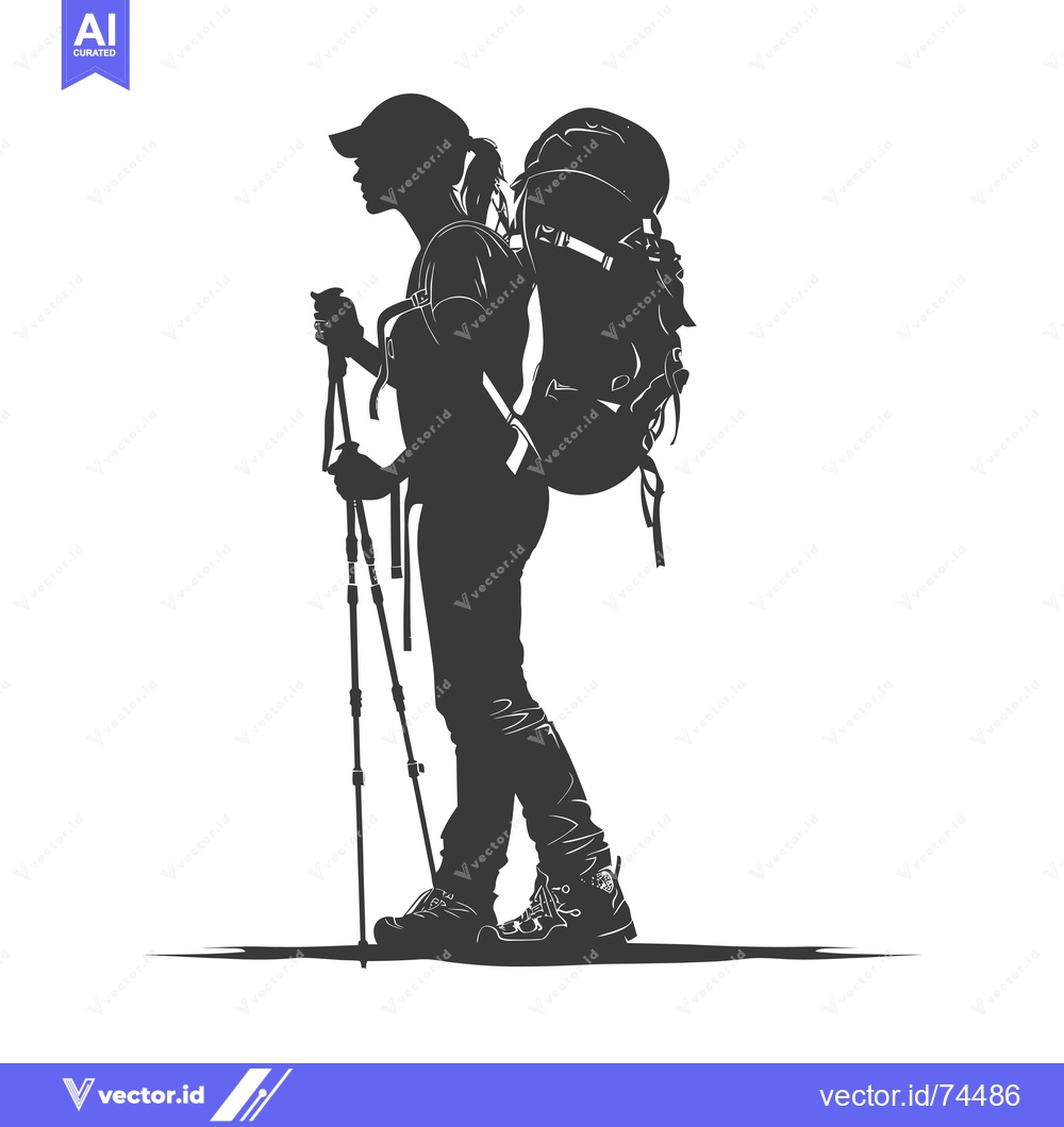 Premium Vector dari Silhouette of a Female Backpacker with Trekking Poles