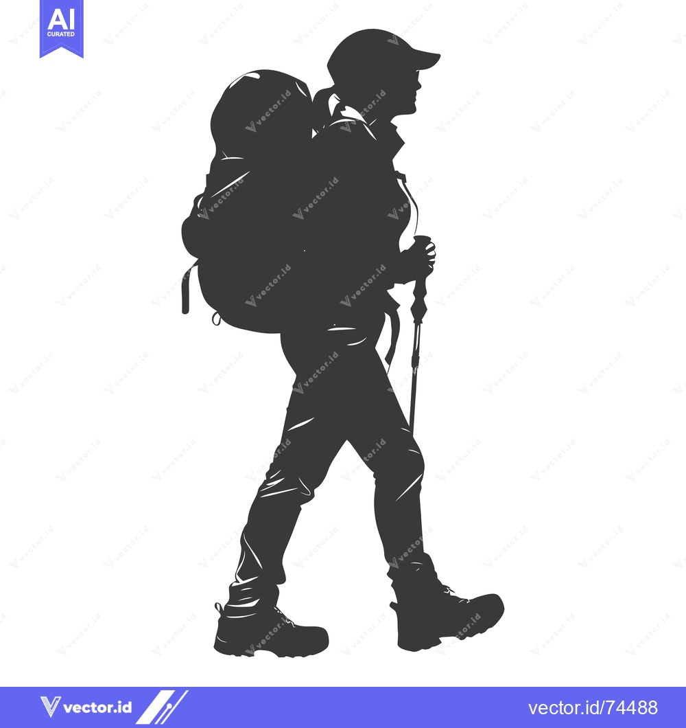 Premium Vector dari Silhouette of a Hiker with Backpack and Walking Stick