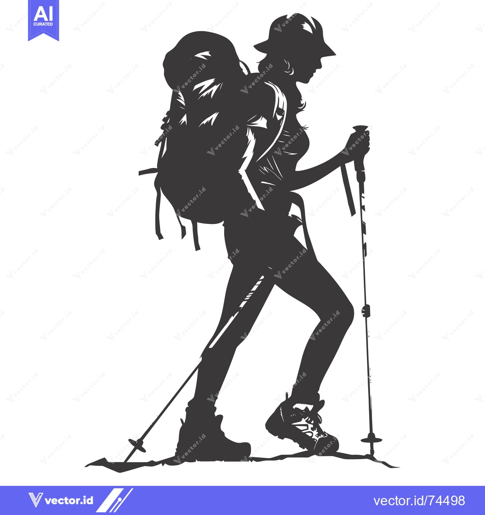 Premium Vector dari Silhouette of a Female Hiker with Backpack and Trekking Poles