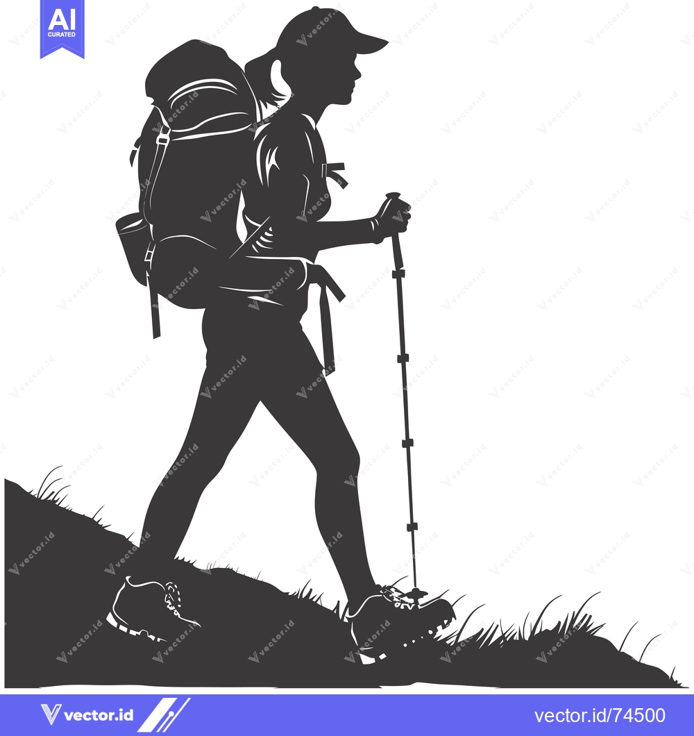 Premium Vector dari Silhouette of a Female Hiker with Backpack and Trekking Pole