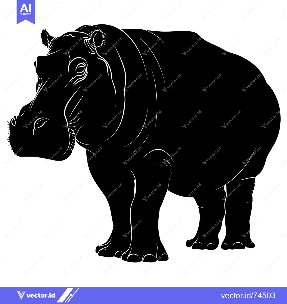 Premium Vector of Black and White Silhouette of a Hippopotamus