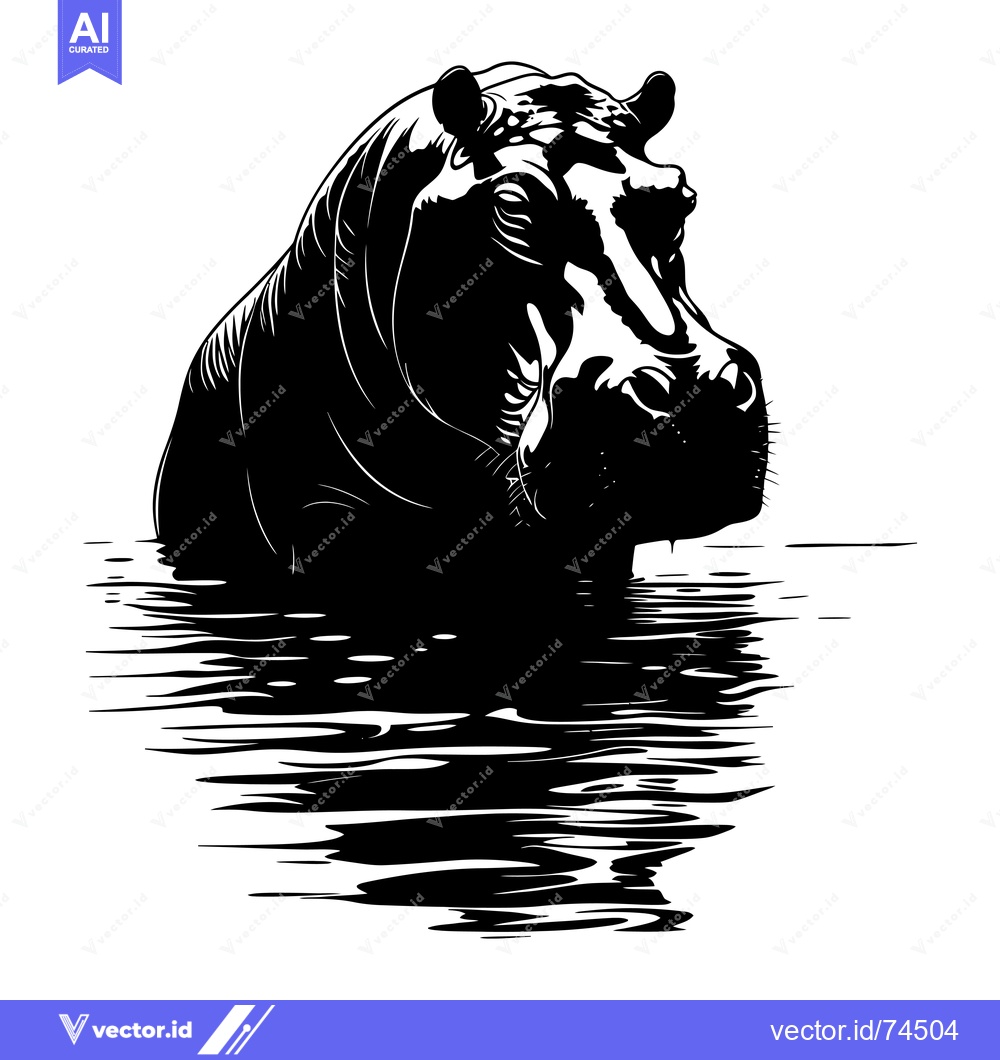 Premium Vector dari Silhouette of a Hippopotamus Submerged in Water