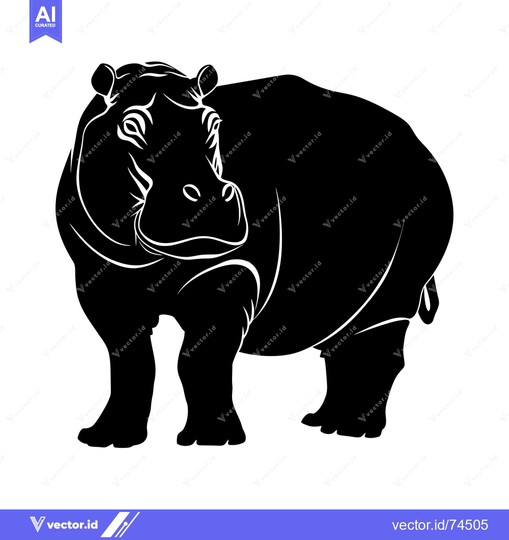 Premium Vector dari Black and White Silhouette of a Standing Hippopotamus