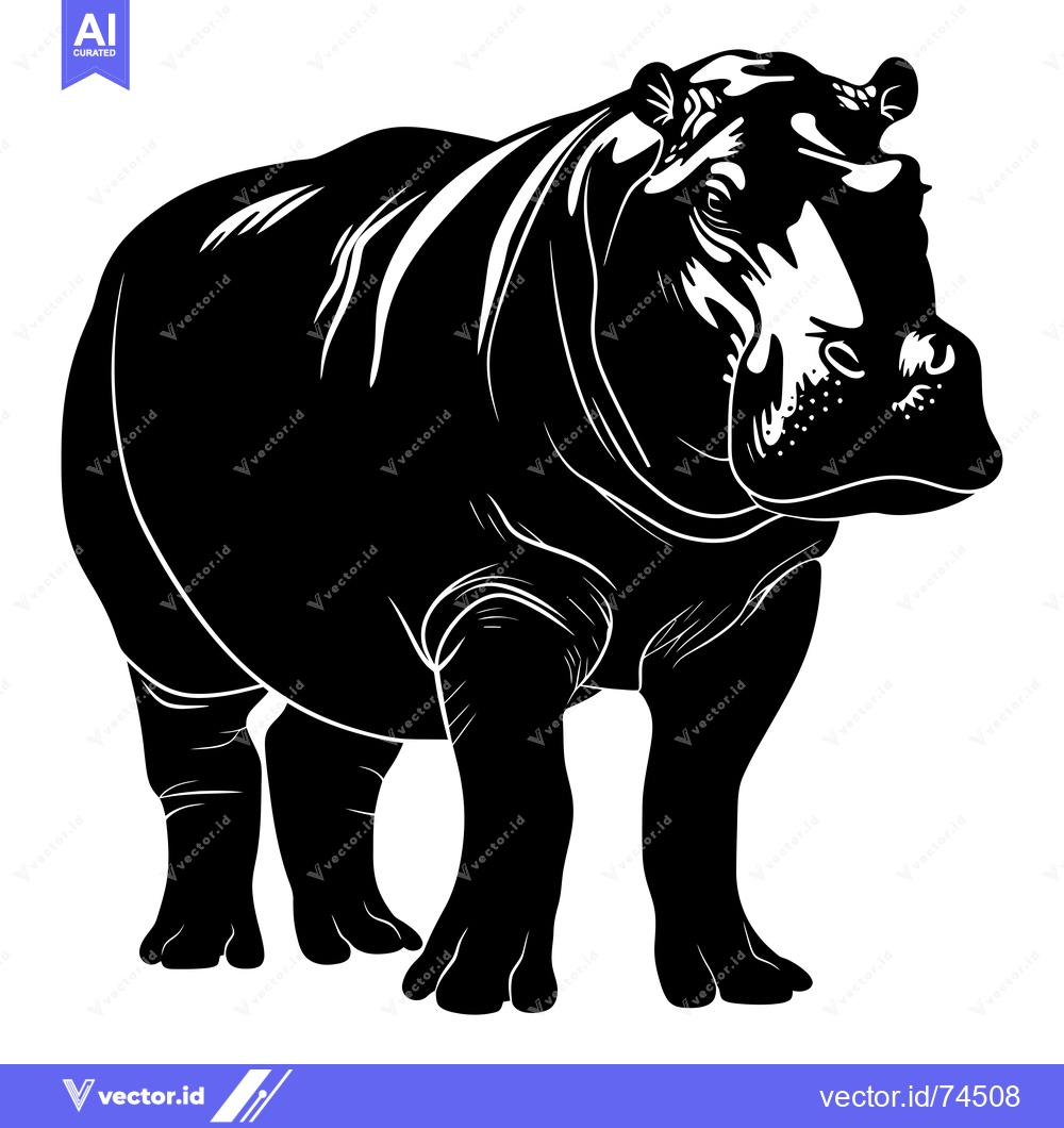 Premium Vector of Black and White Silhouette of a Standing Hippopotamus