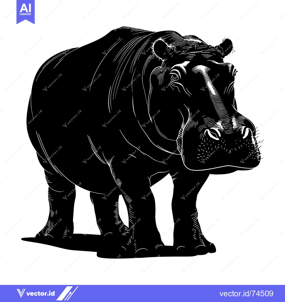 Premium Vector dari A Black and White Silhouette of a Hippopotamus
